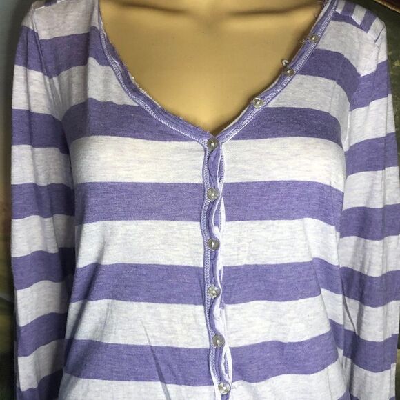 Women's Old Navy Purple/Grey Striped L/S Top-L - Picture 3 of 3